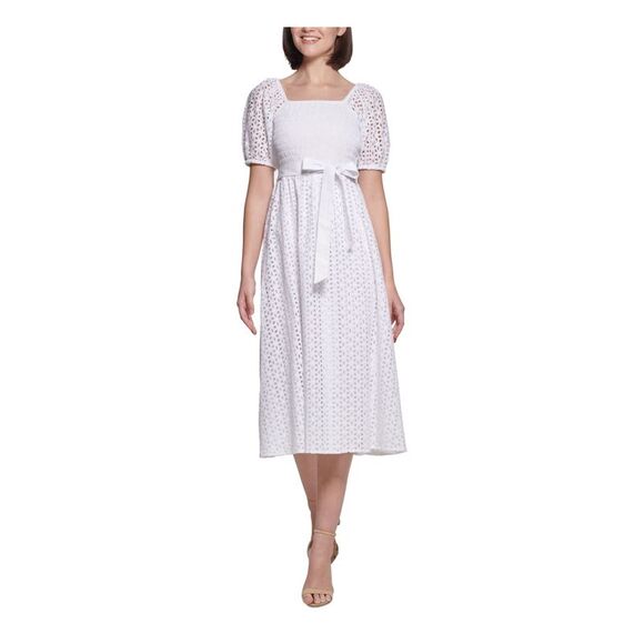 SIGNIFICANT OTHER Womens Ivory Stretch Pleated Tie Pouf Sleeve Sweetheart Neckline Evening Crop Top main image 1